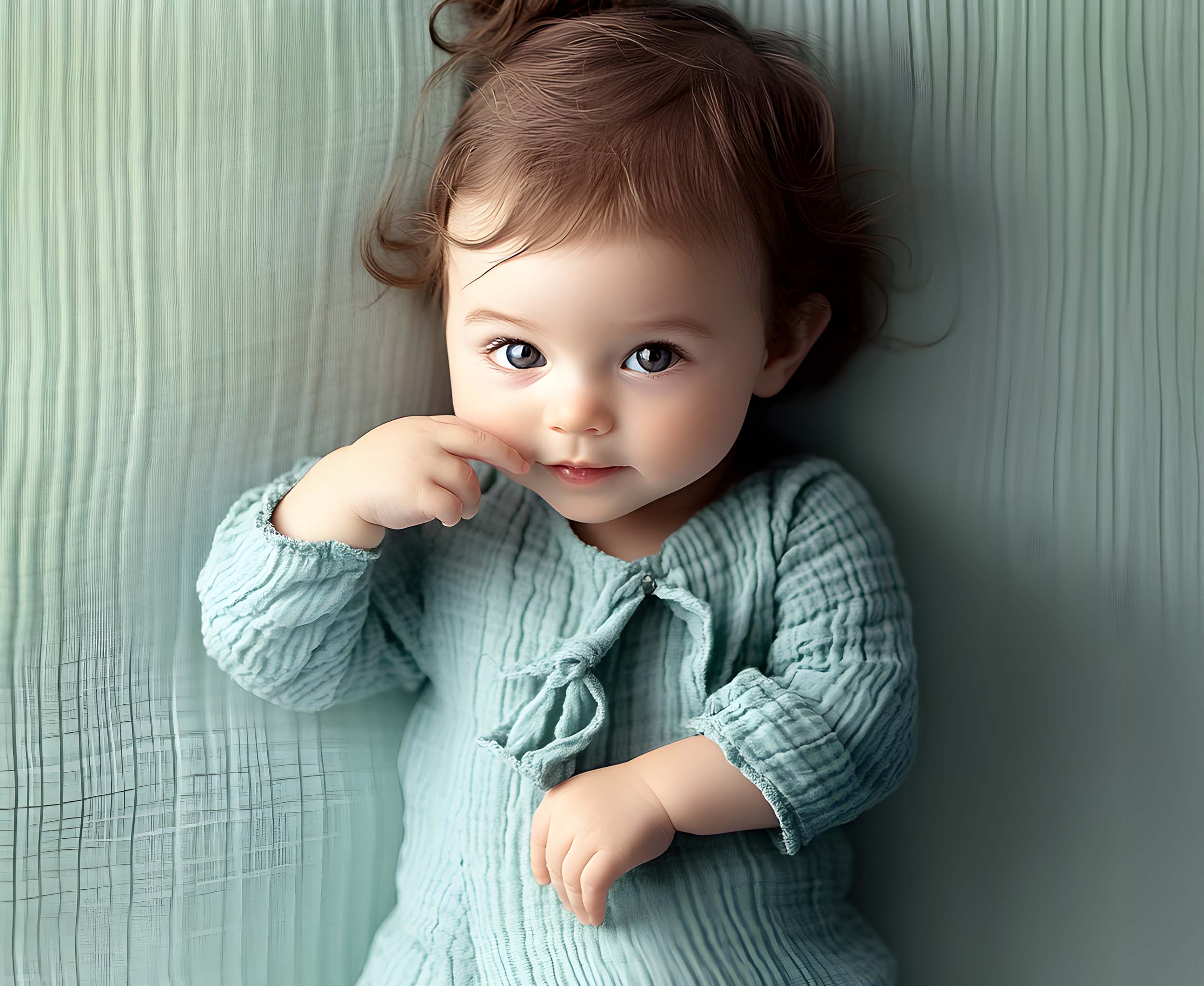 Bébé regardant doucement la caméra, illustrant l’expression émotionnelle dès la naissance et le rôle du lien affectif dans le développement de l’enfant.
