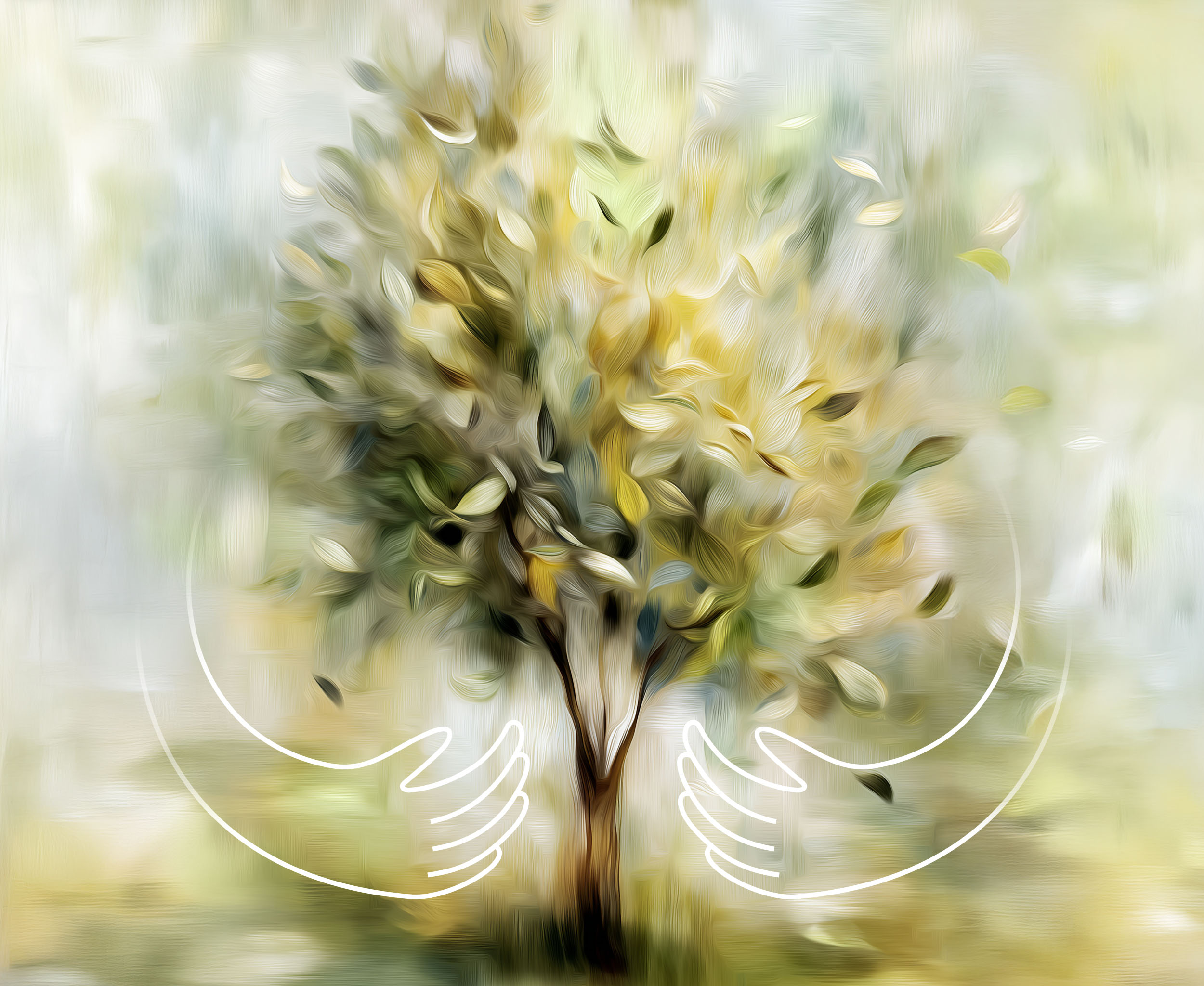 Illustration d’un arbre en croissance entouré de lignes blanches évoquant des mains, pour accompagner un billet sur les besoins de l’enfant de 6 à 12 ans.
